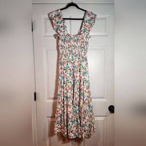 NWOT Listicle White Colorful Floral Bodiced Tiered Maxi Dress S